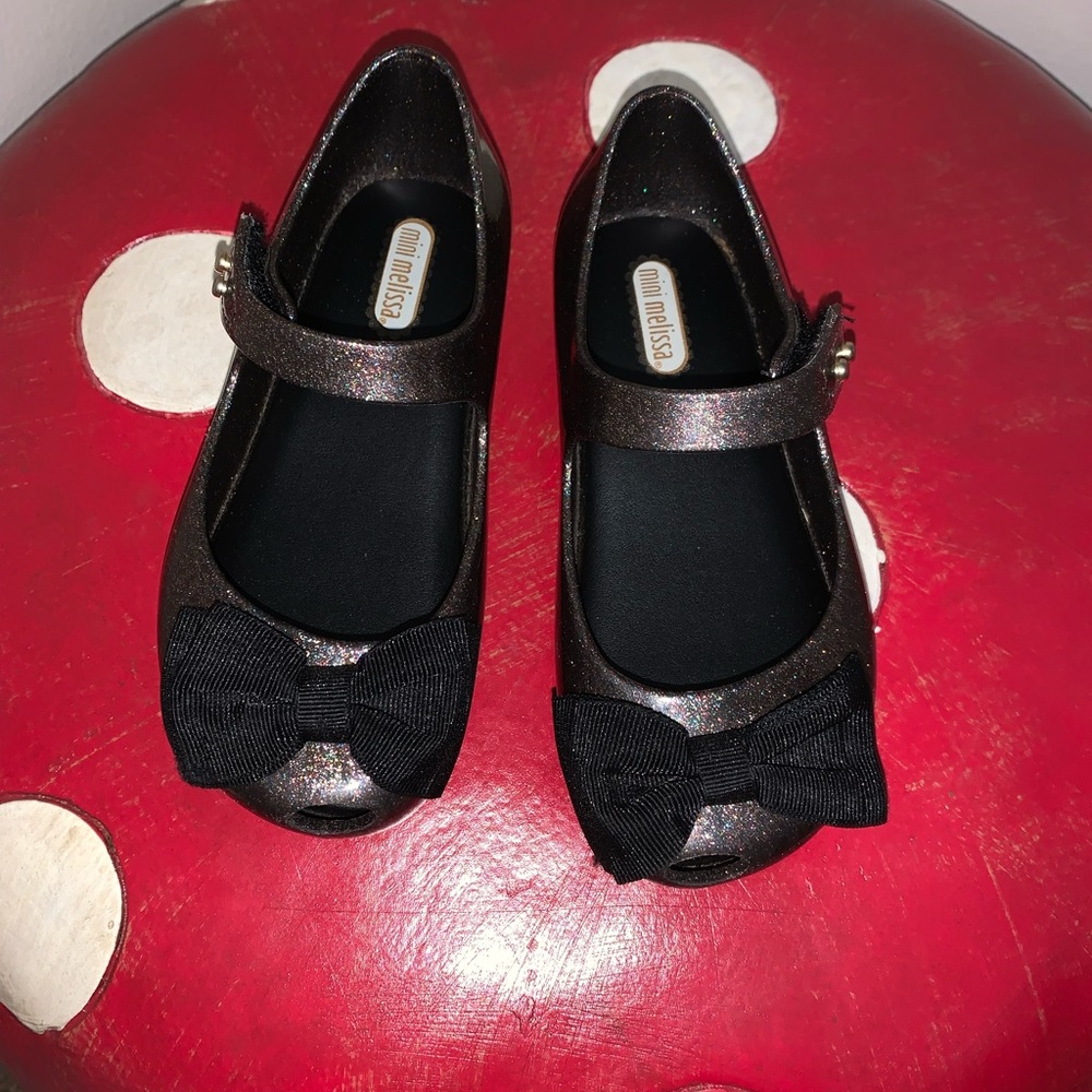 Mini Melissa Black Bow Sparkly Flats